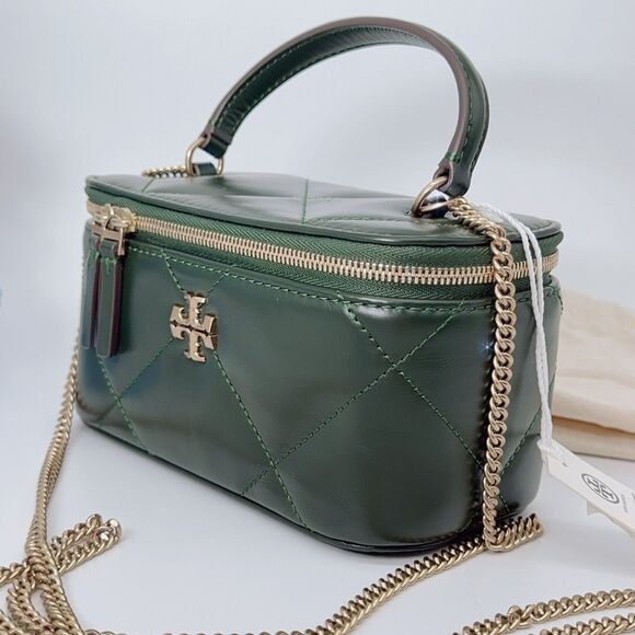 Tory Burch Kira Diamond Quilt Leather Vanity Case 164986 Fir Tree Green 312 NWT - Picture 4 of 10